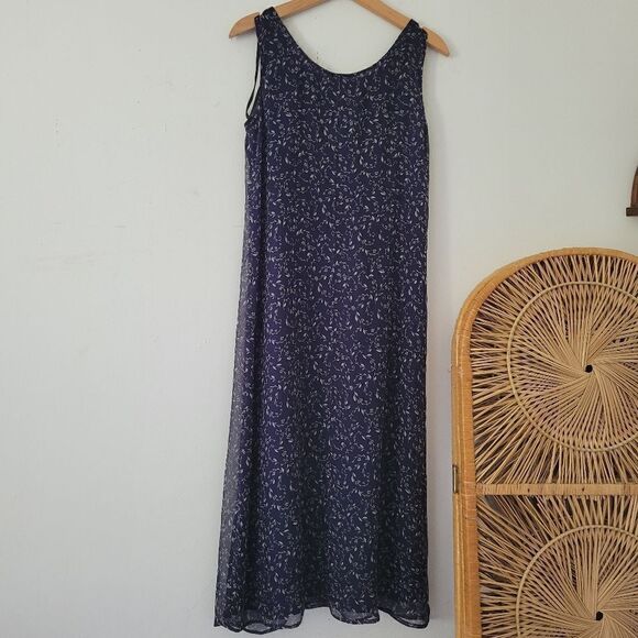 Vintage Robbie Bee Petites 100% Silk Dress Navy Blue Floral 6P - Picture 3 of 9